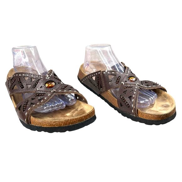 Betula X Birkenstock Unisex Joyce Brown Cross Strap Sandals Size 42 M 9 W 11 - Picture 5 of 10